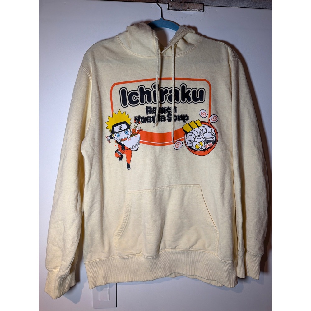 Naruto Shippuden Ichiraku Ramen Noodle Soup Hoodie Cream‎ Mens L Anime Graphic